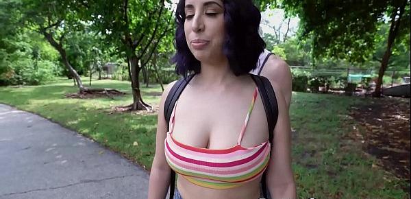  Adorable Nina Lopez sucks dick outdoors than bends for doggy